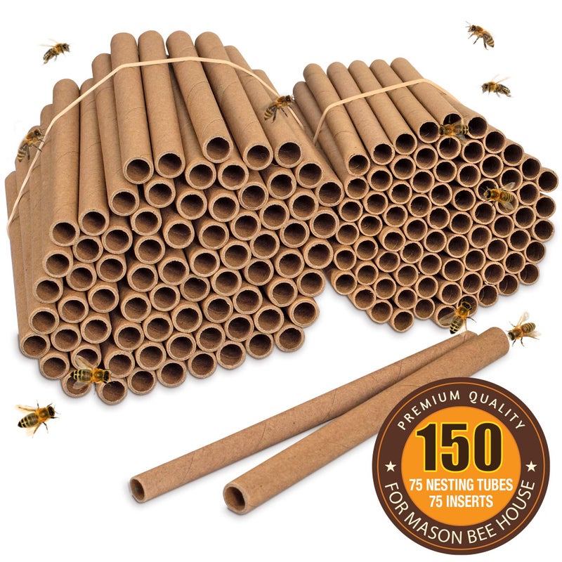 Rivajam 150 Mason Bee House Tubes Refill Pack | 75 Cardboard Bee Tubes & 75 Paper Mason Bee Tube Liners | Mason Bee Supplies for Solitary Beehive House | Garden Pollinator Bee House Nest Tubes - Image 3